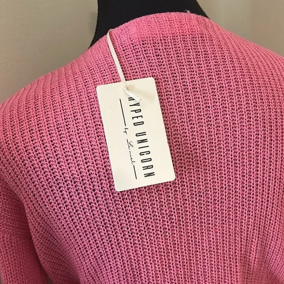 Hyped Unicorn Pink Front Tie Knot Long Sleeve Knit Cropped Cardigan Size S/M NWT - Picture 9 of 9